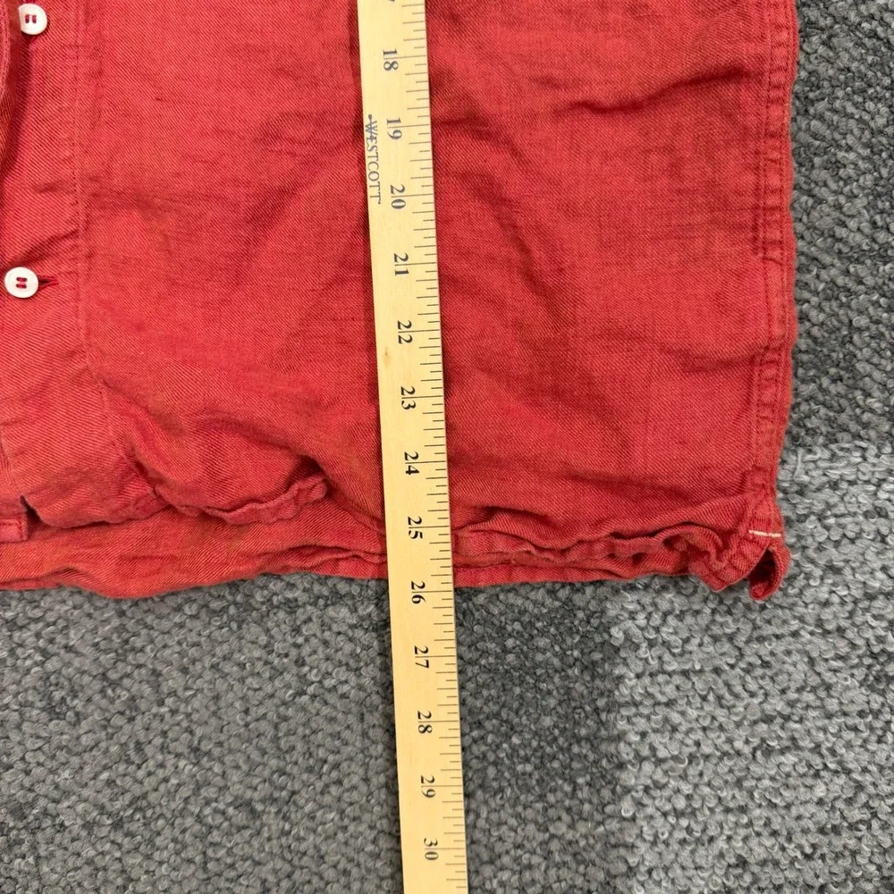 Banana Republic Relaxed Fit Shirt Mens L Red Solid 100% Linen Short Sleeve